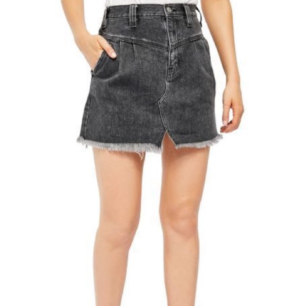 Free People Womens Side Car Mini Skirt Distressed Denim Faded Black